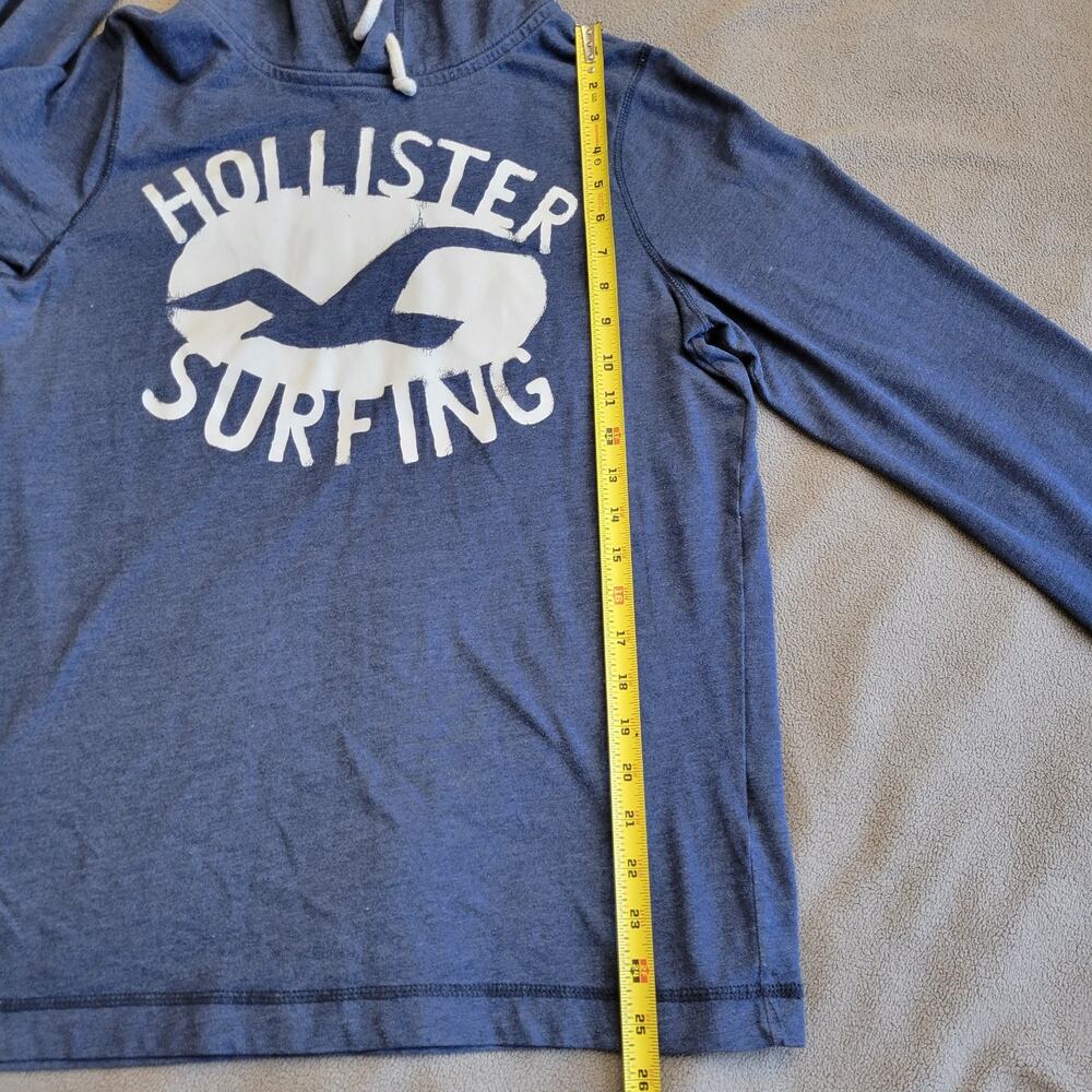 HOLLISTER Sweater Hoodie Womens Large Blue Logo White Drawstrings Lightweight - Picture 3 of 11
